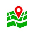 Red GPS navigator location on city map icon